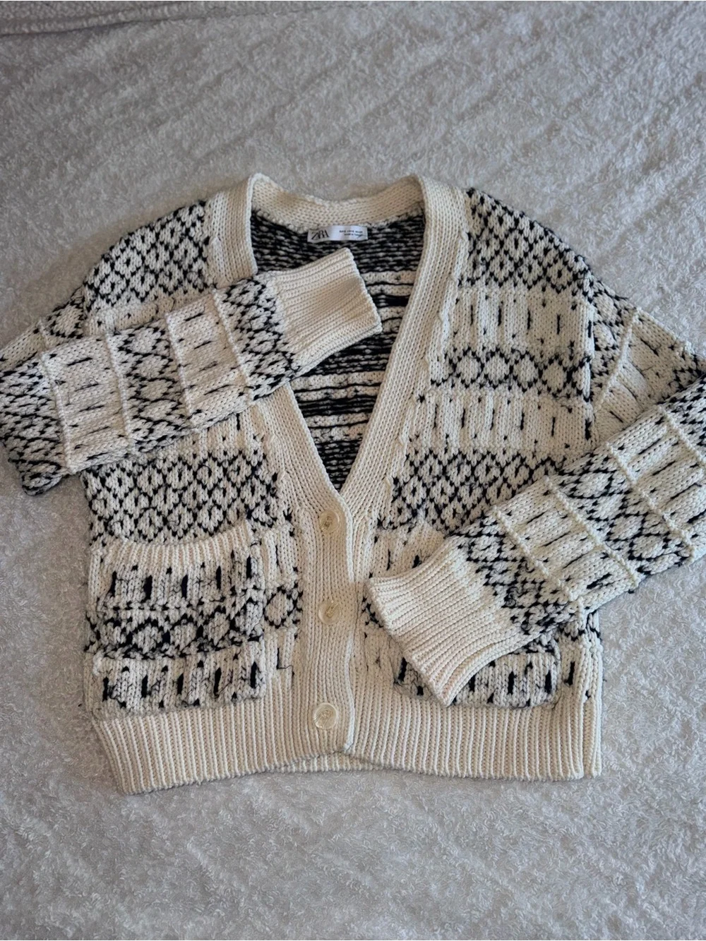 Zara Oversized Cardigan Cream and Black Patterned